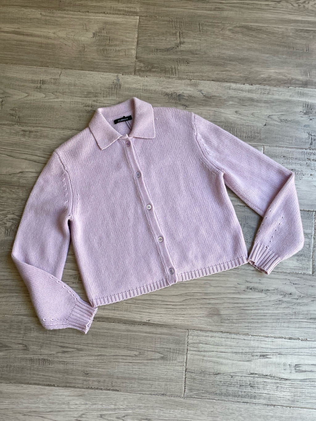 Elyse Walker 100% Cashmere Collared Cardigan Pale Lilac Quiet Luxury Cozy Sz Xs